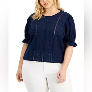 I.N.C International Concepts Eyelet Embroidered Puff-Sleeve Top